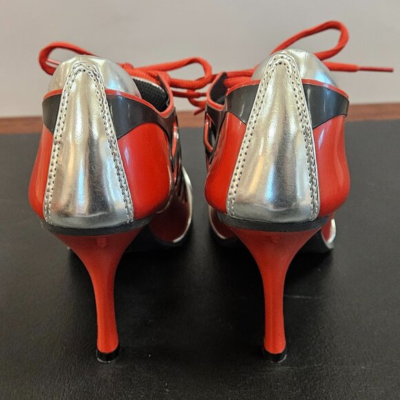 5.5 Michael Antonio Sneaker Stiletto High Heel in Red, Black & Silver - Picture 3 of 5